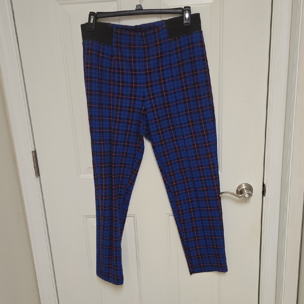 Blue and Pink Plaid Women's Pants